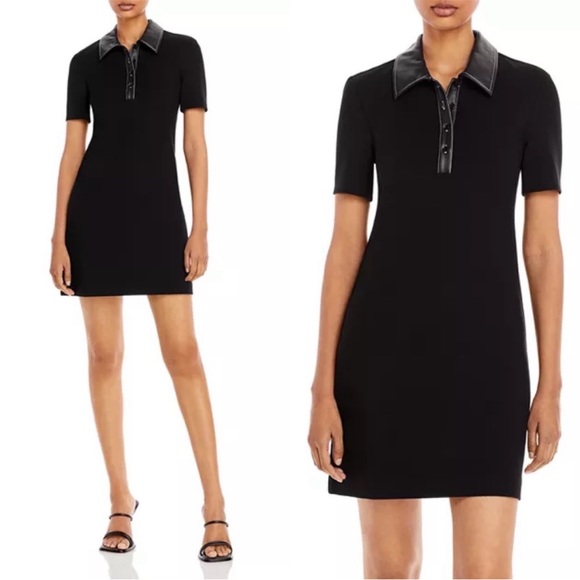 STAUD Black Jay Faux Leather Trim Polo Mini Dress - Picture 1 of 7